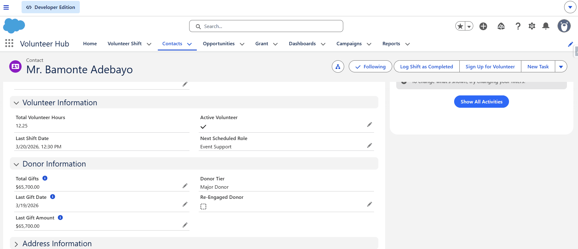 Reorganized contact record page