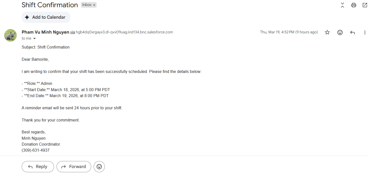 Shift Confirmation Email