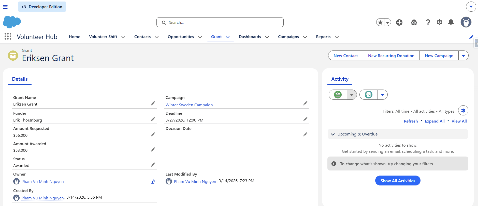 Grant Record Page