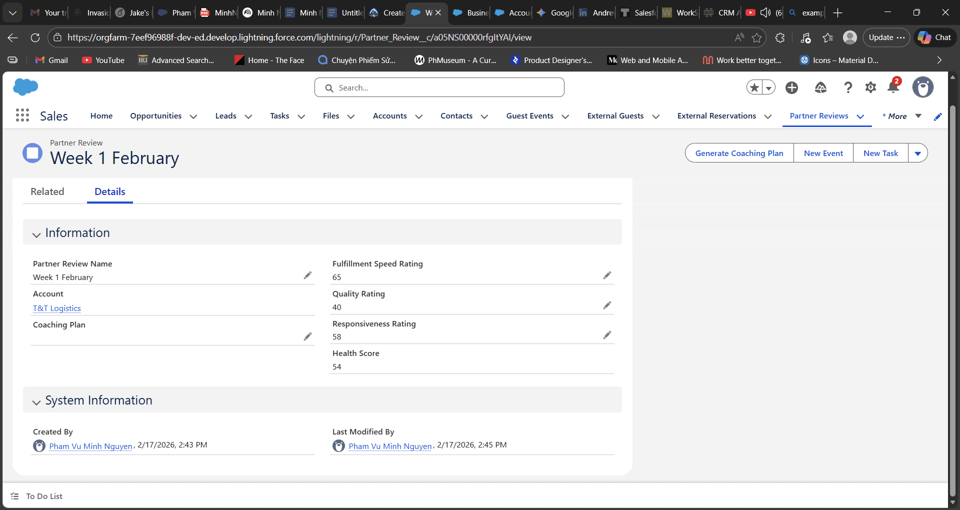 Partner Review Record